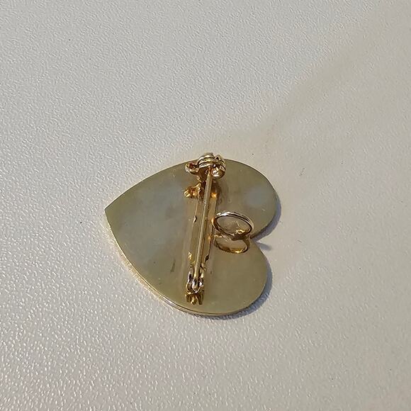 Vintage Red Heart Cloisonne Brooch Pendant with Flowers & Butterfly - Picture 3 of 5